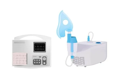Nebulizer mask for bronchitis. Compressor inhaler. Stock Illustration