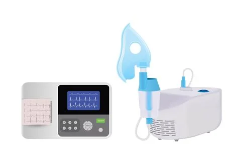 Nebulizer mask for bronchitis. Compressor inhaler. Illustrazione stock