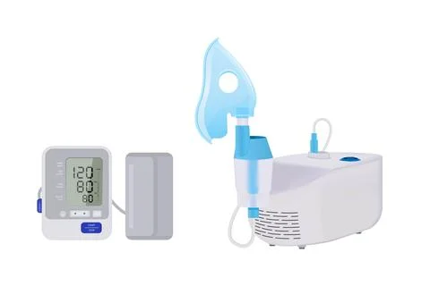 Nebulizer mask for bronchitis. Compressor inhaler. Stock Illustration