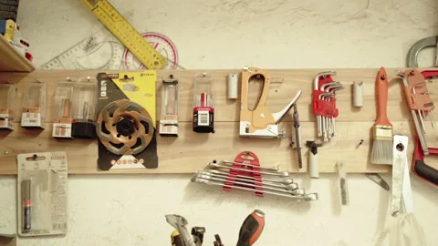 Necessary instruments, tools and equipments used for cutting, grinding, sanding Stock-Footage 263054758