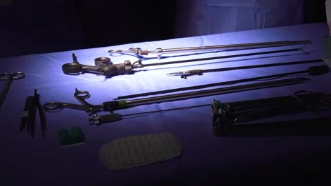 Necessary tools for a Laparoscopic Surgery performed in the hospital Stock Footage 239580097