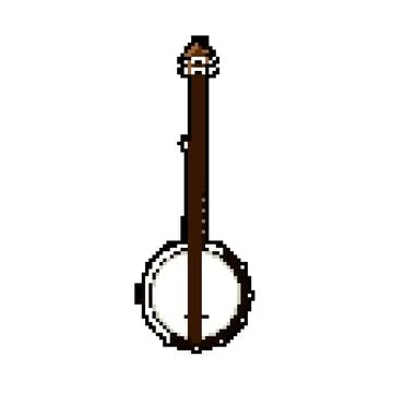 Neck banjo pixel art vector illustration 스톡 일러스트