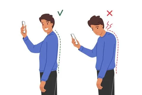 Neck clamp in man with poor posture due to frequent mobile phone use and digital Stock Illustration