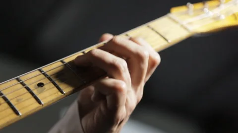 Neck of the guitar playing hands Stock Footage 41720021