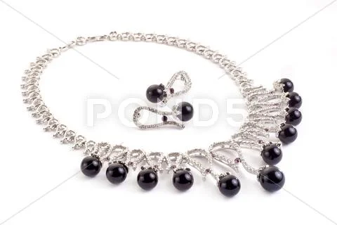 Necklace with black pearls Stock Photos