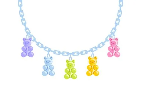 Necklace featuring a durable chain adorned with vibrant plastic charms shaped Stock Illustration