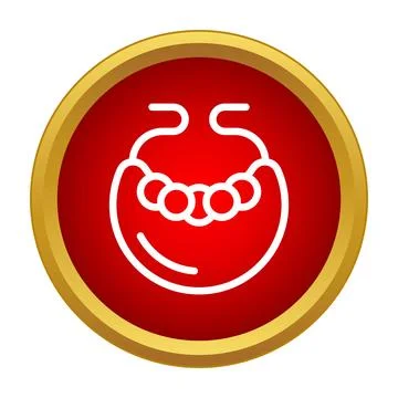 Necklace icon in red button with gold border Illustrazione stock