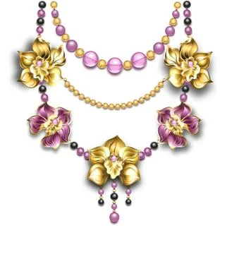 Necklace with orchids Stock Illustration