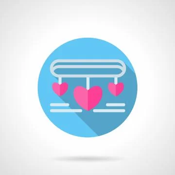 Necklace with pink hearts flat round vector icon Stock Illustration