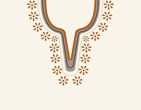 Neckline design vector with satin stitch colorful flower. Stock Illustration