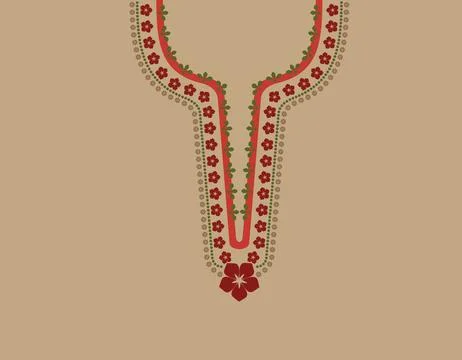 Neckline design vector with satin stitch colorful flower. Stock Illustration