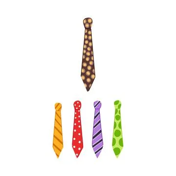 Necktie collection hanging with various patterns and colors Stock Illustration