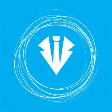 Necktie icon on a blue background with abstract circles around and place for  스톡 일러스트
