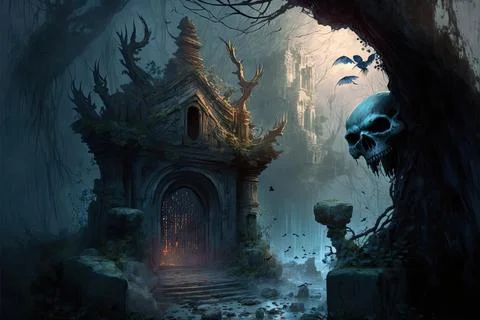 A Necropolis In A Jungle Stock Illustration