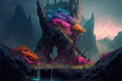 A Necropolis On A Volcano Stock Illustration