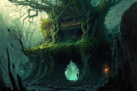 A Necropolis Within A Forest Stock Illustration