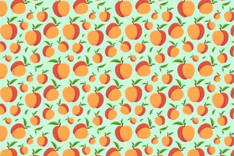 Nectarine pattern on a green background. Bright fruit background Stock Illustration