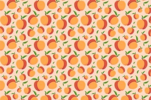 Nectarine pattern on a orange background. Bright fruit background Stock Illustration