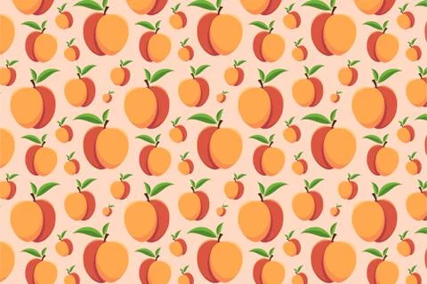 Nectarine pattern on an orange background. Bright fruit background Stock Illustration