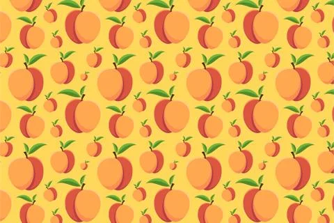 Nectarine pattern on yellow background. Bright fruit background Stock Illustration
