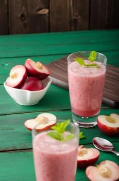 Nectarine smoothie with mint Stock Photos