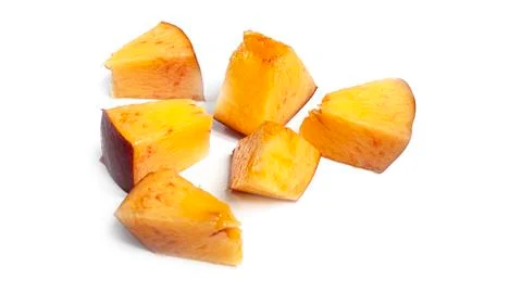 Nectarine on a white background from different sides. Macro photo. Stock Photos