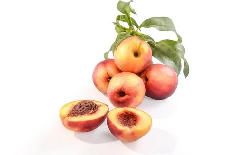 Nectarines in bulk on a white background with soft shadow Foto stock