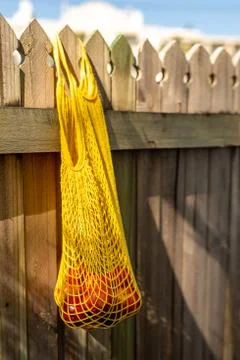 Nectarines in yellow string bag Stock Photos