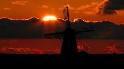 Nederland Kinderdijk windmill sunset Video stock 10717907