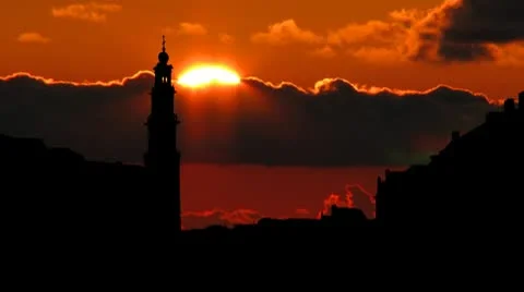 Nederland Westerkerk sunset Stock Footage 10719445