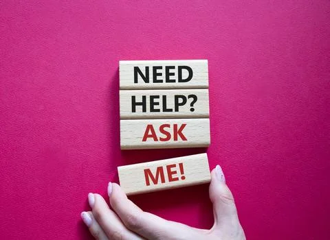 Need help ask me symbol. Concept words Need help ask me on wooden blocks. B.. Stock Photos