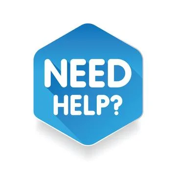 Need Help blue badge sign button Stock Illustration