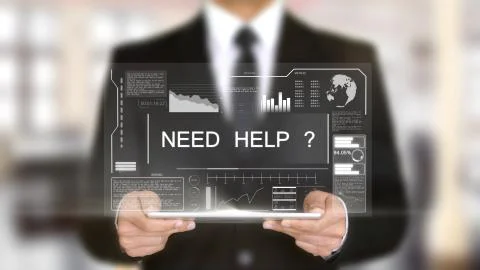 Need Help ?, Hologram Futuristic Interface, Augmented Virtual Reality Stock Photos