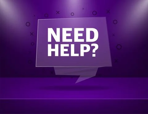Need Help purple banner in 3D style on white background. Vector illustration. Иллюстрация