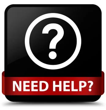 Need help (question icon) black square button red ribbon in middle Stock Illustration