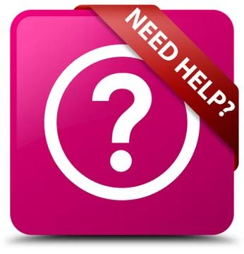 Need help (question icon) pink square button red ribbon in corner Stock Illustration