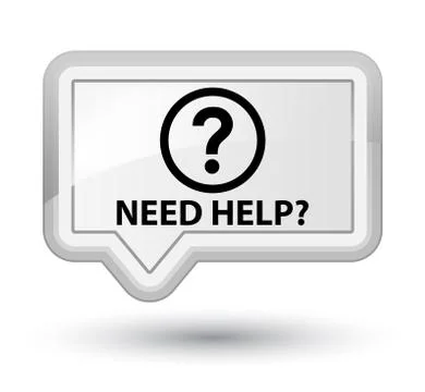 Need help (question icon) prime white banner button Stock Illustration