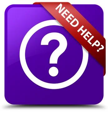 Need help (question icon) purple square button red ribbon in corner Stock Illustration
