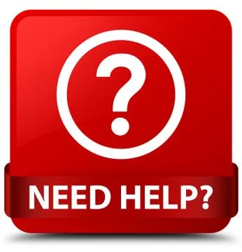 Need help (question icon) red square button red ribbon in middle Stock Illustration