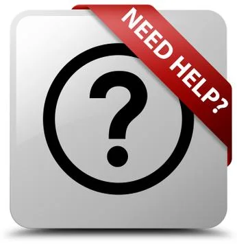 Need help (question icon) white square button red ribbon in corner Stock Illustration