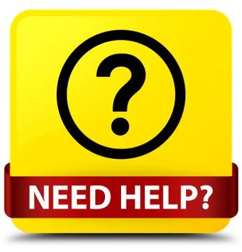 Need help (question icon) yellow square button red ribbon in middle Stock Illustration