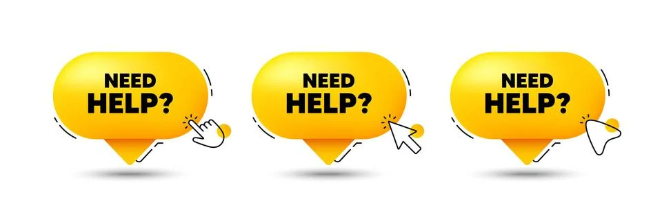 Need help symbol. Support service sign. Click here buttons. Vector Stock Illustration