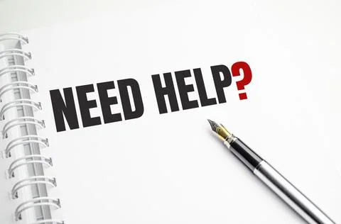 NEED HELP text on paper with , pen with graph Stock Photos