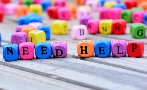 Need help words on table Stock Photos