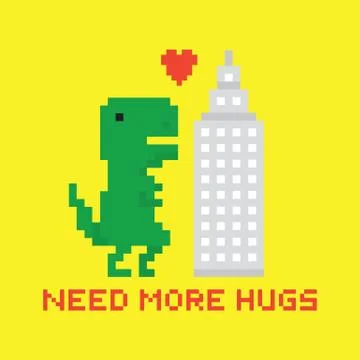 Need more hugs T-rex and skyscraper Stock Illustration