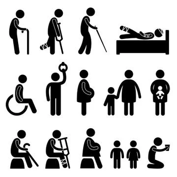 In Need of Priority Old Pregnant Disable Baby Stock Illustration