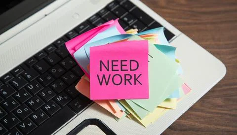Need Work on sticky note. Business concept Stock Photos