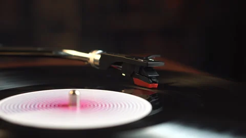 Needle and Spinning Vinyl Record on Vintage Turntable, Close Up Stock Footage 342699158