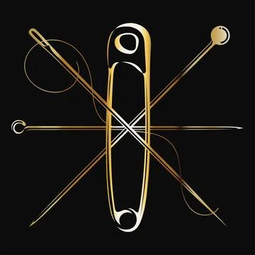 Needle and thread and pin golden symbol for sewing Stock Illustration
