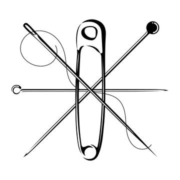 Needle and thread and pin symbol for sewing 스톡 일러스트